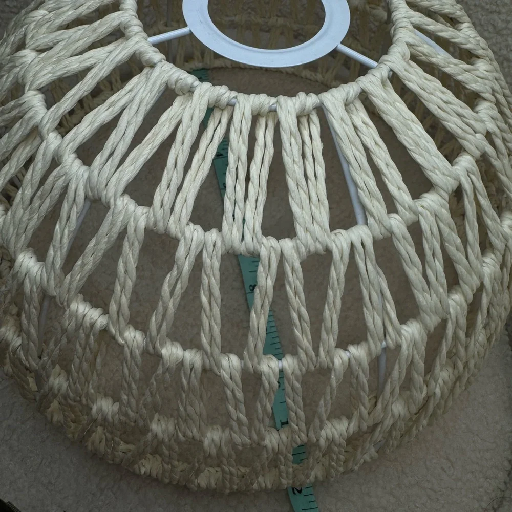 NWOT - Rope Weave Hanging Lamp Shade Bohemian Rustic Light Fixture Cream Rattan - Picture 5 of 9
